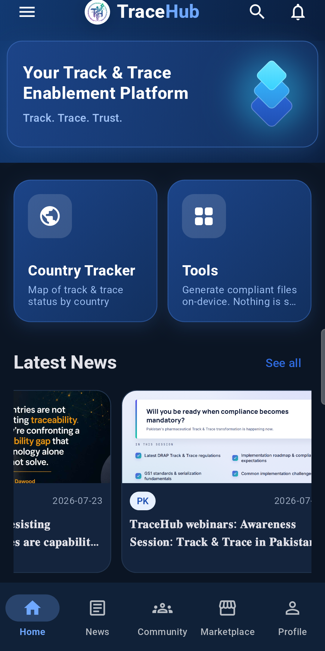 Home: your tracker, tools and the latest regulatory news in one place.