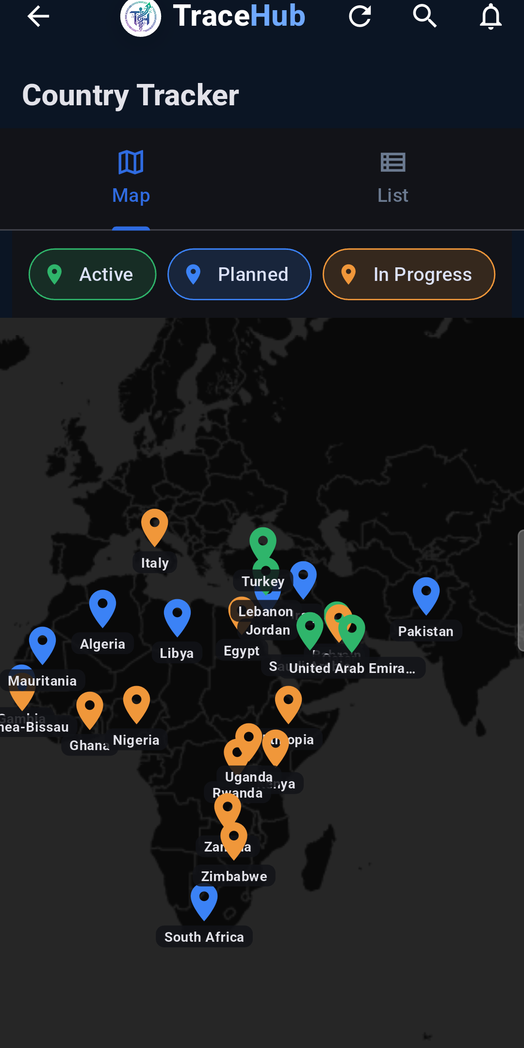 Country tracker: an interactive map of national systems and their status.