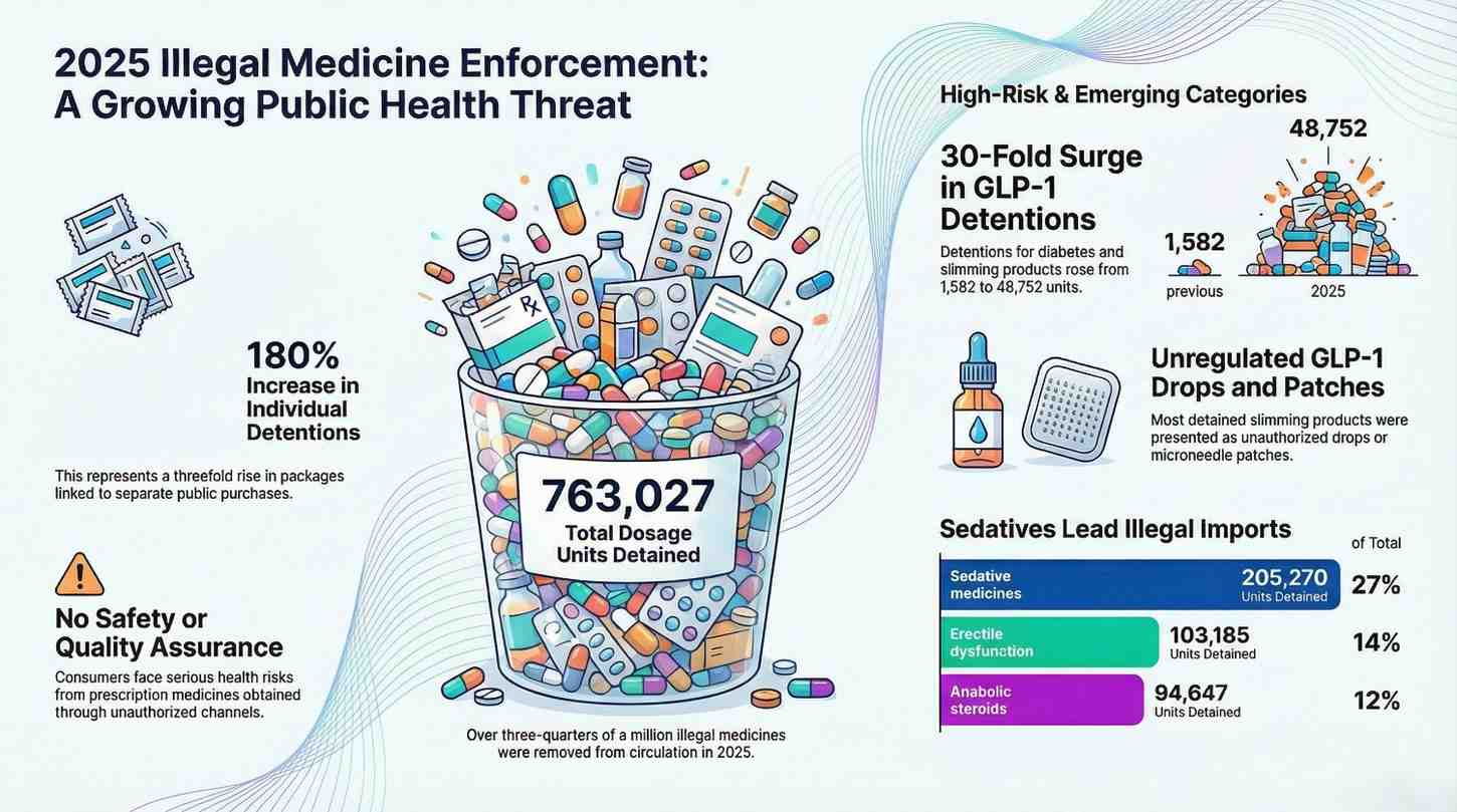Over 750,000 illegal medicine units detained in Ireland at 2025