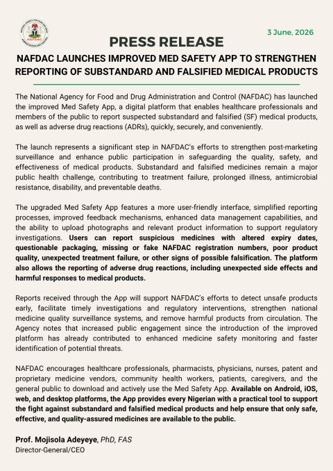 NAFDAC Launches Improved Med Safety App
